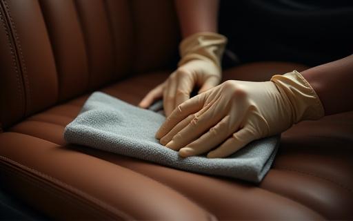 Dettaglio della pulizia dei sedili in pelle